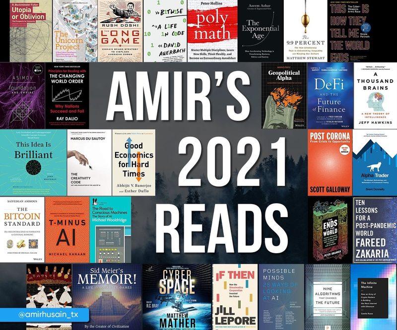 Collage of the covers of the books Amir Husain read in 2021