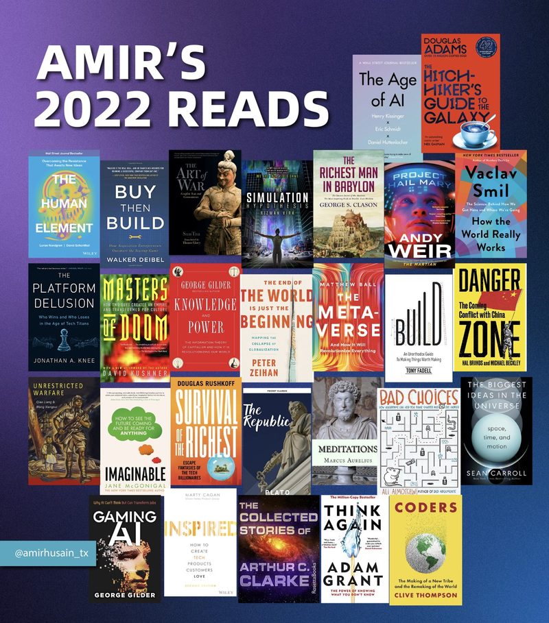 Collage of the covers of the books Amir Husain read in 2022