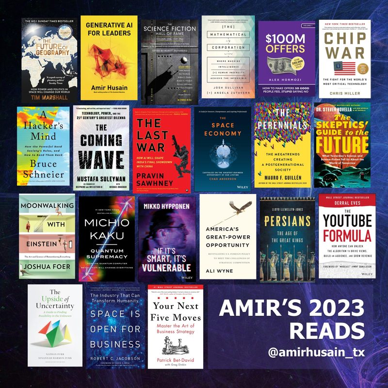 Collage of the covers of the books Amir Husain read in 2023