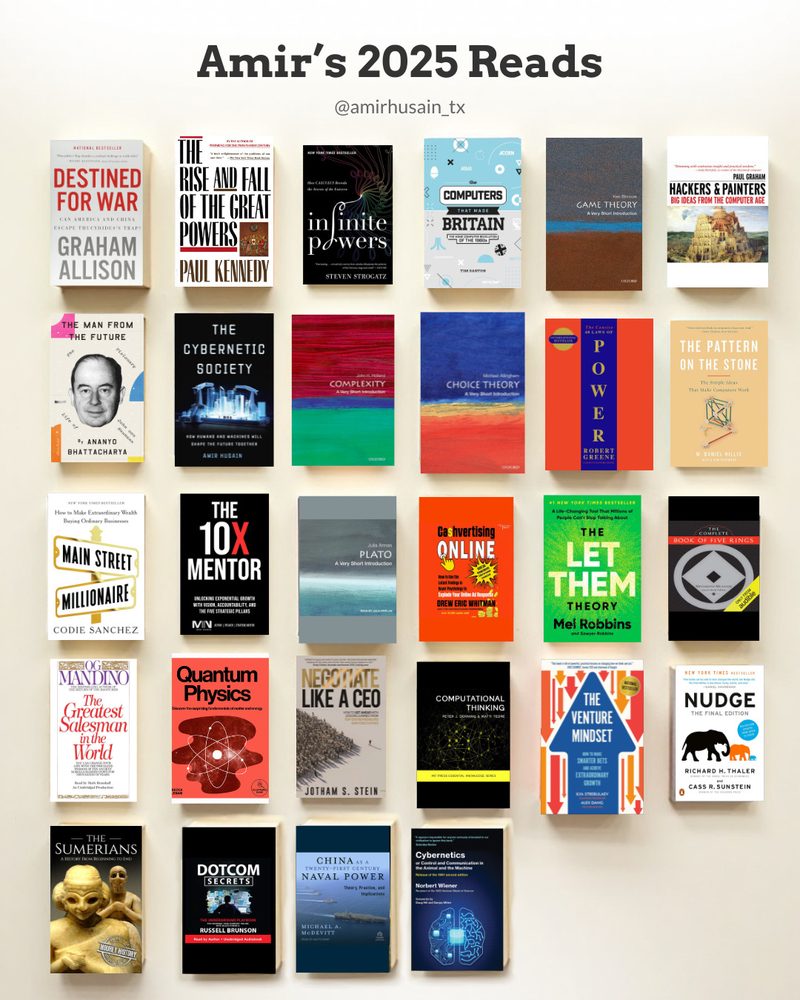 Collage of the covers of the books Amir Husain read in 2025