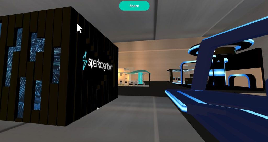The live video presentations were supplemented by a virtual show floor that featured an extensive space and a large number of booths. Within the environment users could see avatars of each other, speak live to each other using voice communication and watch presentations and videos on surfaces within the virtual event environment.